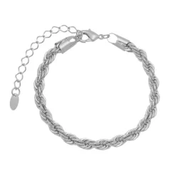 Pulseira Feminina Cordão Baiano Folheada em Ródio Branco Priscila
