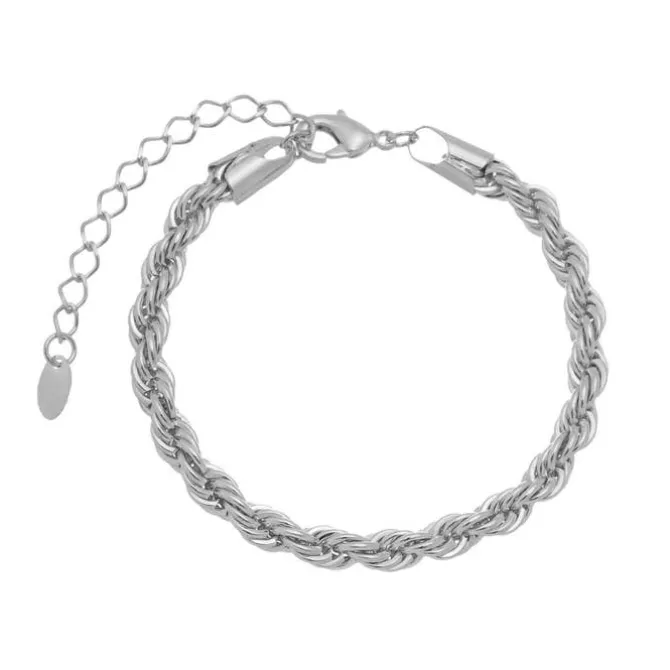Pulseira Feminina Cordão Baiano Folheada em Ródio Branco Priscila