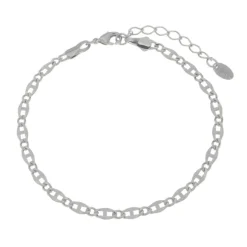 Pulseira Feminina Corrente Elos Trabalhada Folheada em Ródio Branco Lu