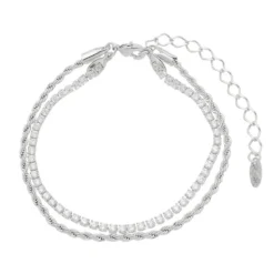 Pulseira Feminina Duas Voltas Cordão Baiano e Zircônias Folheada em Ródio Branco Meg