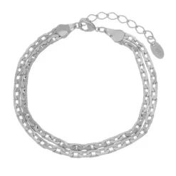 Pulseira Feminina Duas Voltas Elos Folheada em Ródio Branco Vic