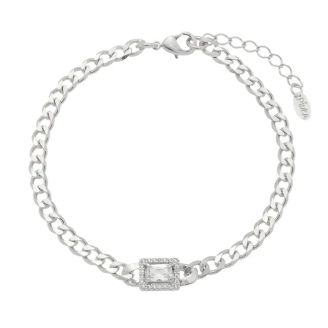 Pulseira Feminina Elos Grumet Zircônias Folheada em Ródio Branco Letizia