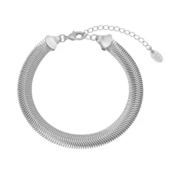 Pulseira Feminina Fernanda Malha Metal Larga Folheada em Ródio Branco