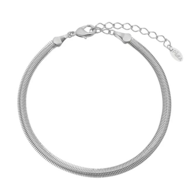 Pulseira Feminina Fernanda Malha Metal Fina Folheada em Ródio Branco