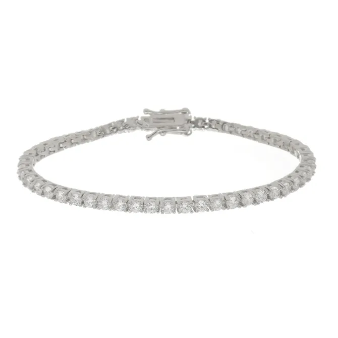 Pulseira Feminina Riviera Megan Zircônias Folheada em Ródio Branco