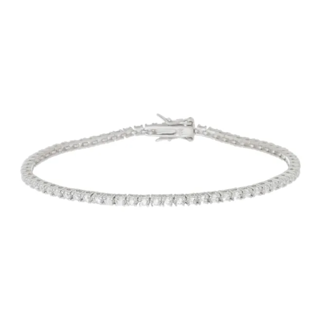 Pulseira Feminina Riviera Zircônias Prata 925 Banhada em Ródio Branco Eugene