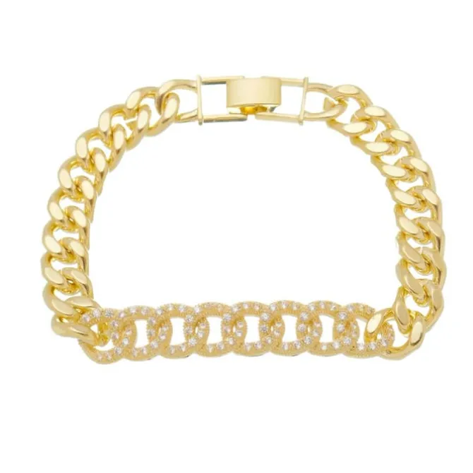 Pulseira Folheada a Ouro 18k Elos Groumet Zircônias Yumi