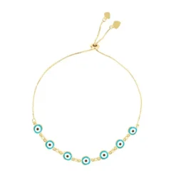 Pulseira Folheada a Ouro 18k Ajustável Grécia Olho Grego Pequeno