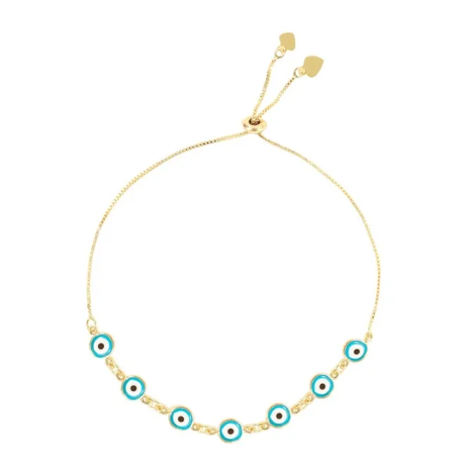 Pulseira Folheada a Ouro 18k Ajustável Grécia Olho Grego Pequeno