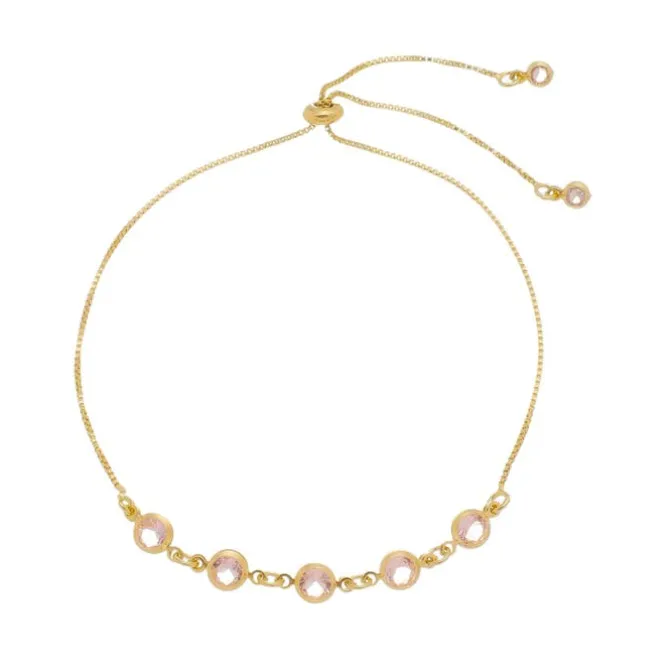 Pulseira Folheada a Ouro 18k Ajustável Zircônias Rosa Betina