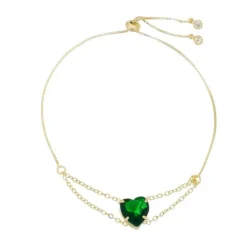Pulseira Folheada a Ouro 18k Ajustável Coração Zircônias Esmeralda Breila