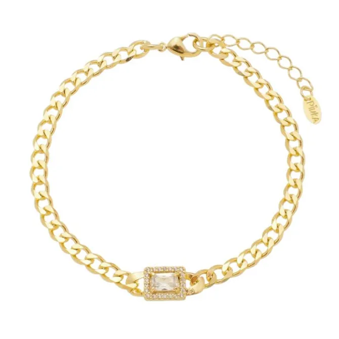 Pulseira Folheada a Ouro 18k Elos Grumet Zircônias Letizia