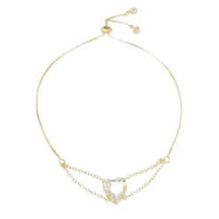 Pulseira Folheada a Ouro 18k Ajustável Coração Zircônias Cristal Breila