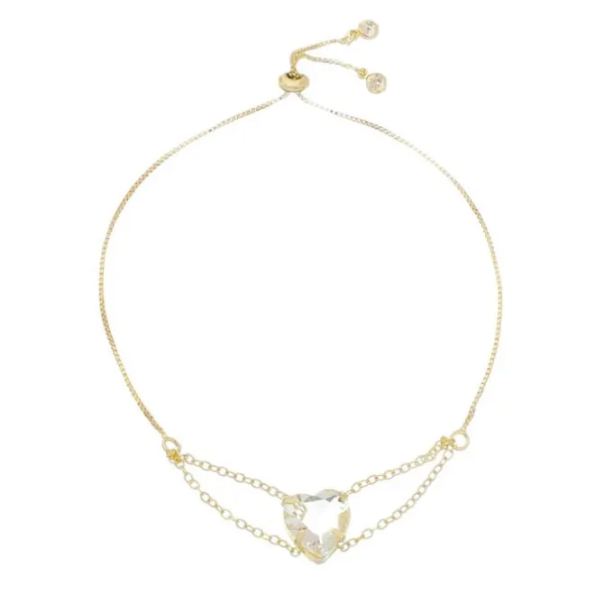 Pulseira Folheada a Ouro 18k Ajustável Coração Zircônias Cristal Breila