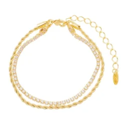 Pulseira Folheada a Ouro 18k Duas Voltas Cordão Baiano e Zircônias Meg