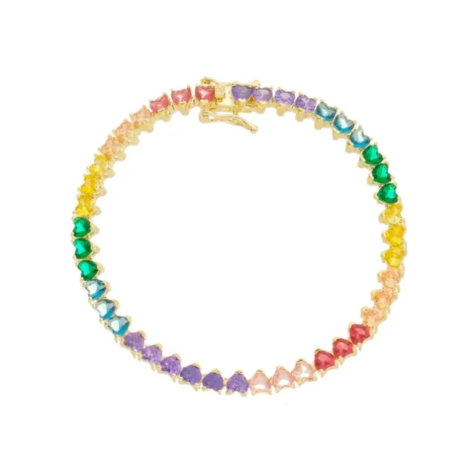 Pulseira Folheada a Ouro 18k Riviera Coração Zircônias Coloridas Beatriz