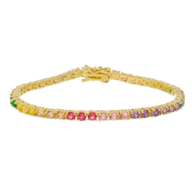 Pulseira Folheada a Ouro 18k Riviera Zircônias Coloridas Megan