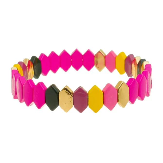 Pulseira Kiki Losangos Metal Pink