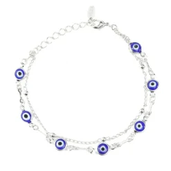 Pulseira Olho Grego 2 Voltas Folheada em Ródio Branco Cecilia