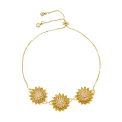 Pulseira Piuka Ajustável Lina 3 Girassóis Zircônias Folheada a Ouro 18k