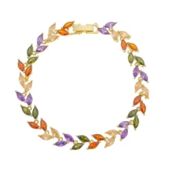 Pulseira Piuka Amber Folhinhas Zircônias Coloridas Folheada a Ouro 18k