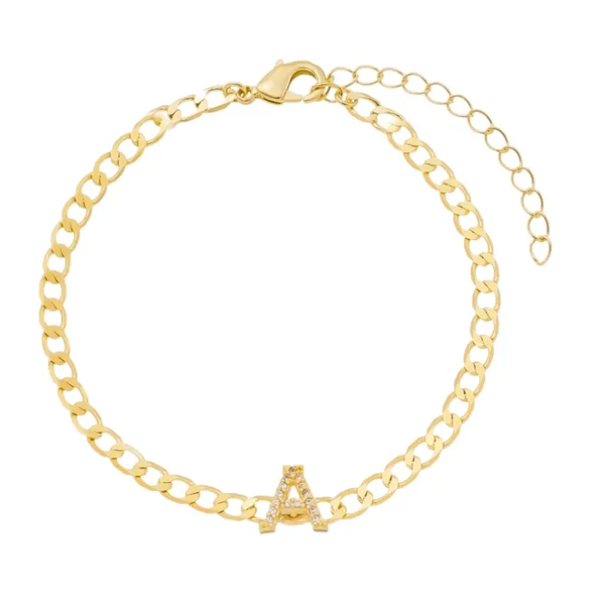 Pulseira Piuka Hana Letra Inicial Zircônias Folheada a Ouro 18k
