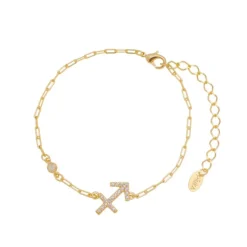 Pulseira Piuka Símbolo Signo Sagitário Zircônias Folheada a Ouro 18k