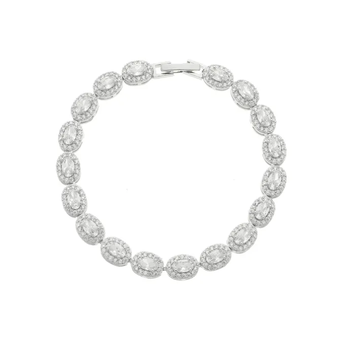Pulseira Riviera Anne Oval Zircônias Folheada em Ródio Branco
