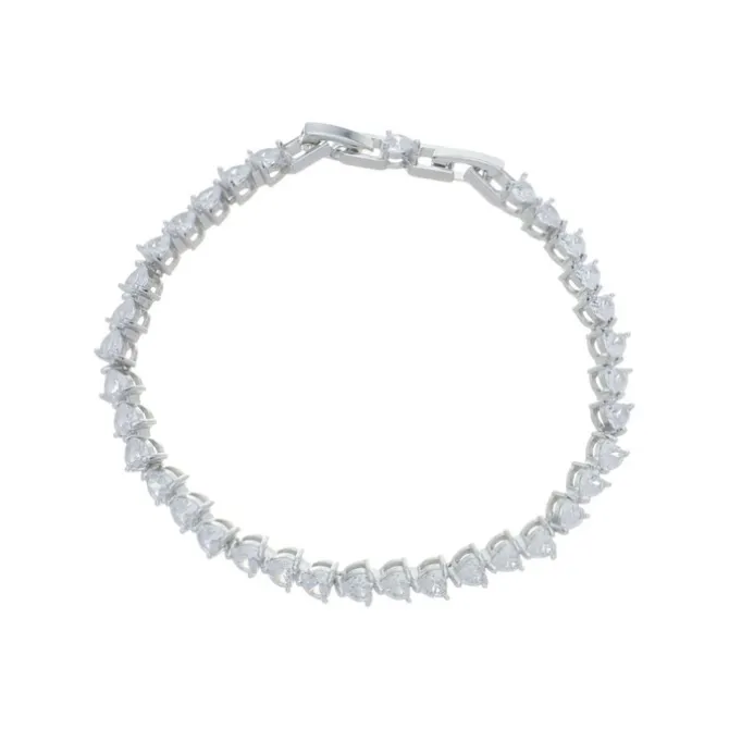 Pulseira Riviera Laura Zircônias Coração Folheada em Ródio Branco