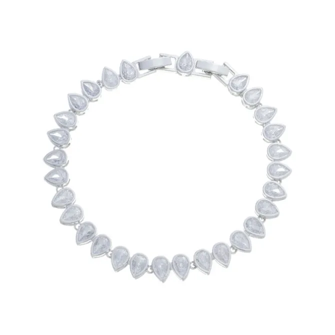 Pulseira Riviera Thais Zircônias Gota Folheada em Ródio Branco