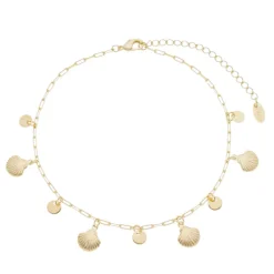 Tornozeleira Coral Conchas e Medalhas Folheada a Ouro 18k