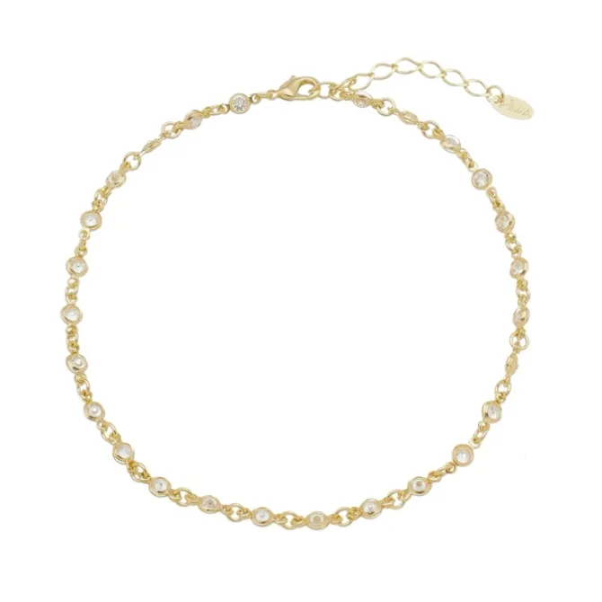 Tornozeleira Piuka Mari Zircônias Cristal Folheada a Ouro 18k