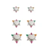 Trio de Brinco Anne Coração Zircônias Coloridas Folheado em Ródio Branco