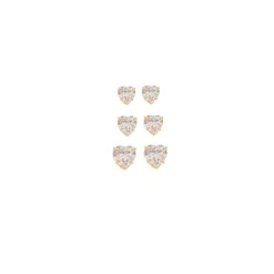 Trio de Brinco Coração Hcc Zircônia Folheado a Ouro 18k