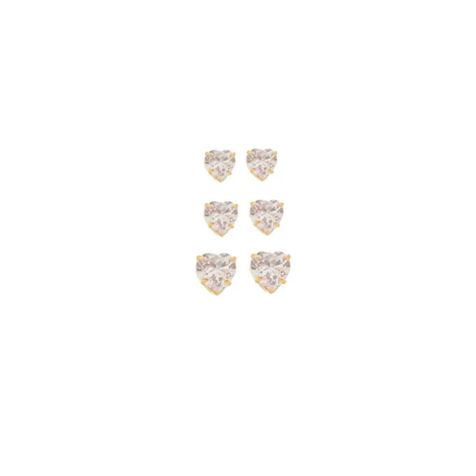Trio de Brinco Coração Hcc Zircônia Folheado a Ouro 18k