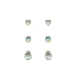 Trio de Brinco Princess Zircônias Acqua Folheado a Ouro 18k