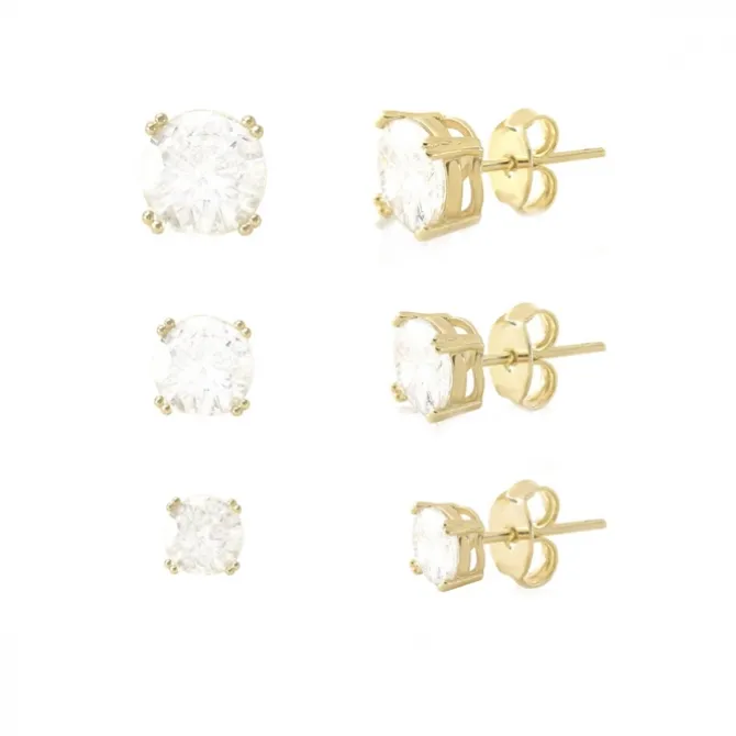 Trio de Brincos Ana Paula Ponto de Luz Zircônia Folheado a Ouro 18k