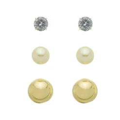 Trio de Brincos Ana Pérola e Zircônia Folheado a Ouro 18k