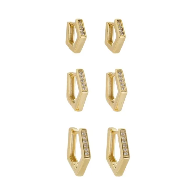 Trio de Brincos Argolinha Patty Zircônias Folheado a Ouro 18k