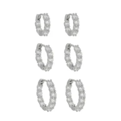 Trio de Brincos Argolinha Milly Zircônias Folheado em Ródio Branco