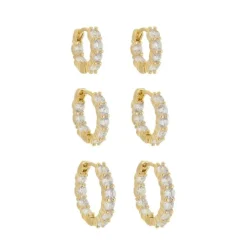Trio de Brincos Argolinha Milly Zircônias Folheado a Ouro 18k