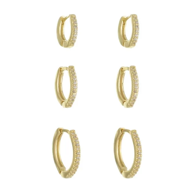 Trio de Brincos Argolinha Kel Zircônias Folheado a Ouro 18k