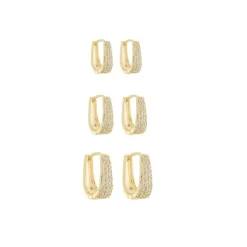Trio de Brincos Argolinha Julia Zircônias Folheado a Ouro 18k