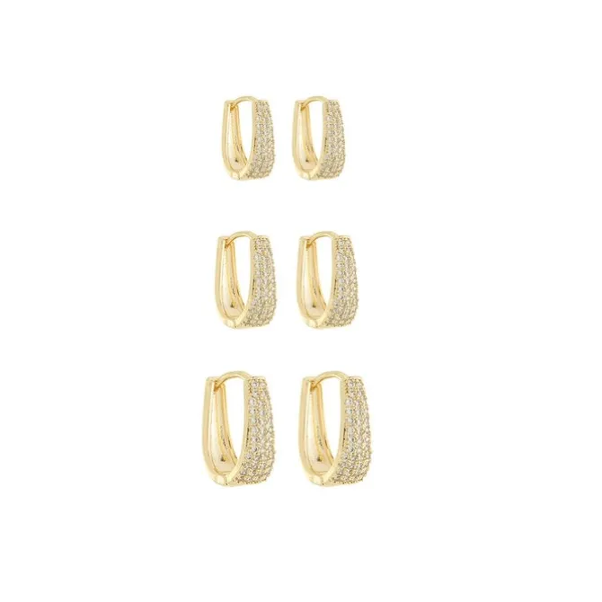 Trio de Brincos Argolinha Julia Zircônias Folheado a Ouro 18k