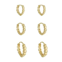 Trio de Brincos Argolinha Mary Folheado a Ouro 18k