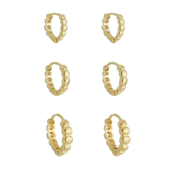 Trio de Brincos Argolinha Mary Folheado a Ouro 18k