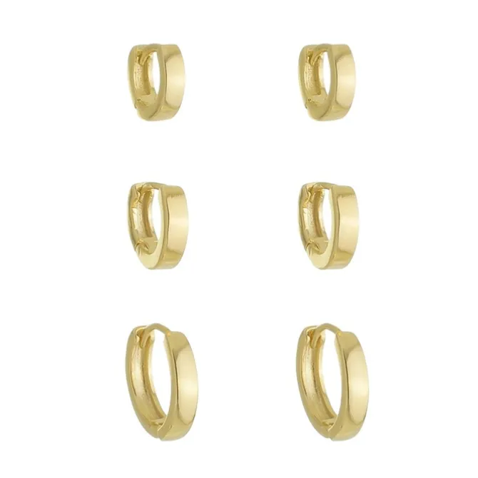 Trio de Brincos Argolinha Gaby Folheado a Ouro 18k
