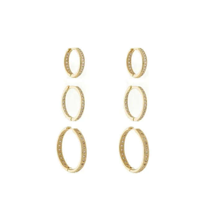 Trio de Brincos Clarice Zircônias Folheado a Ouro 18k