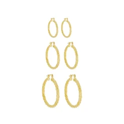 Trio de Brincos de Argola Tubo Torcido Giovana Folheado a Ouro 18k