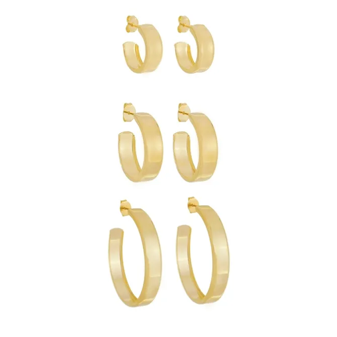Trio de Brincos de Argola Vintage Sophie Folheado a Ouro 18k